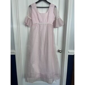 Vintage 1970s Empire Maxi‎ Dress Handmade Small Cottagecore Boho Pink 444